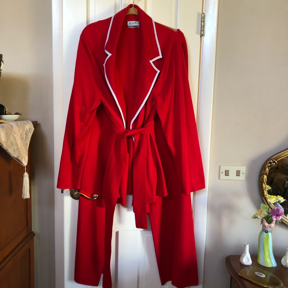Red Knit Pantsuit with Belted Jacket- 1X